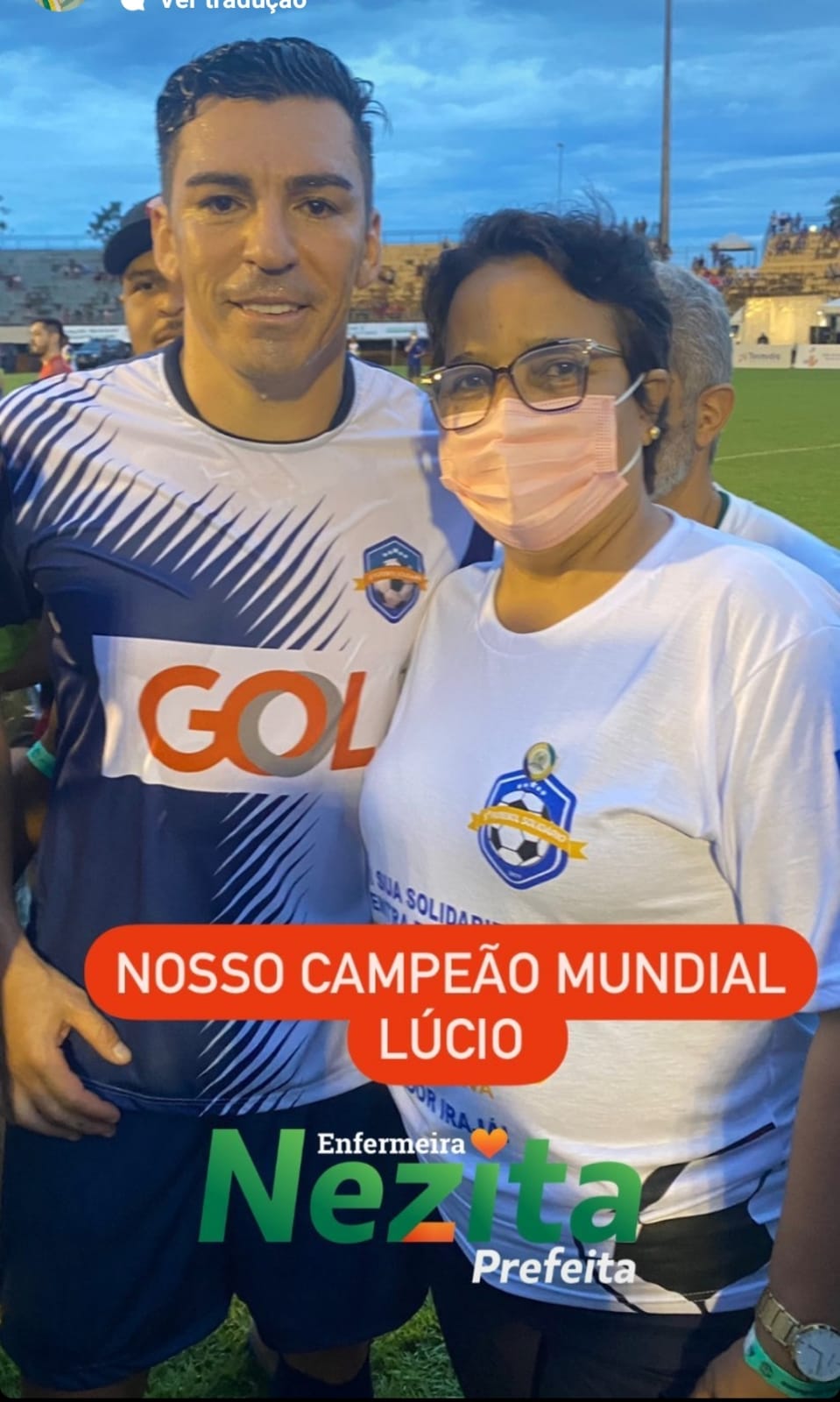 Nezita e o pentacampeão sageueiro Lúcio - Foto: Divulgação 