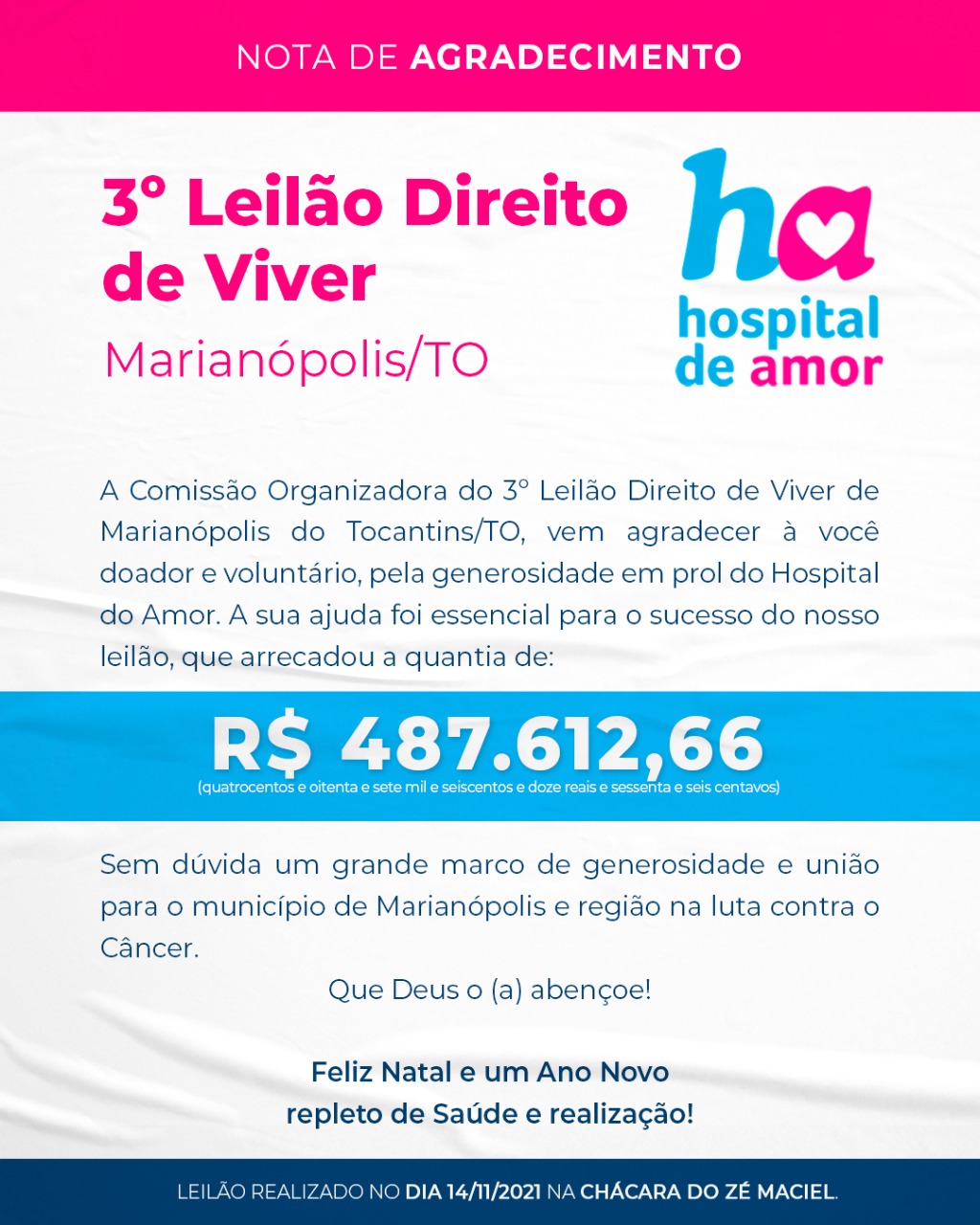 Transparência com os recursos do Hospital de Amor - Foto: Divulgação 