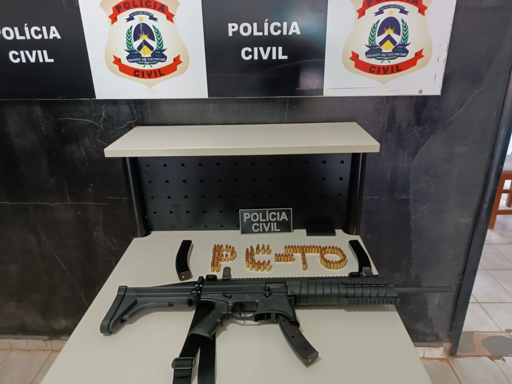 Carabina 9mm e munições foram apreendidas pelos Policiais Civis – Foto: Divulgação SSPTO