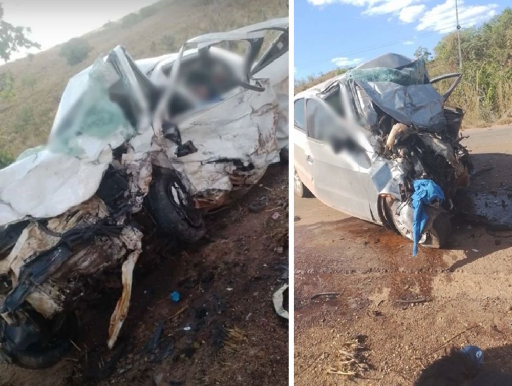 Com o impacto da batida, os carros ficaram destruídos — Foto: Reprodução/Redes Sociais