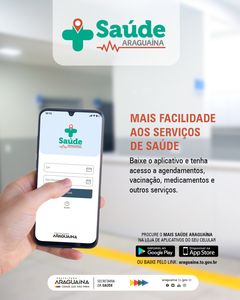 O app Mais Saúde Araguaína é gratuito é está disponível nas lojas de aplicativos IOS e Android. O serviço ainda traz o histórico de vacinas do cidadão e localização de outras unidades de saúde – Foto: Marcos Filho Sandes / Secom Araguaína