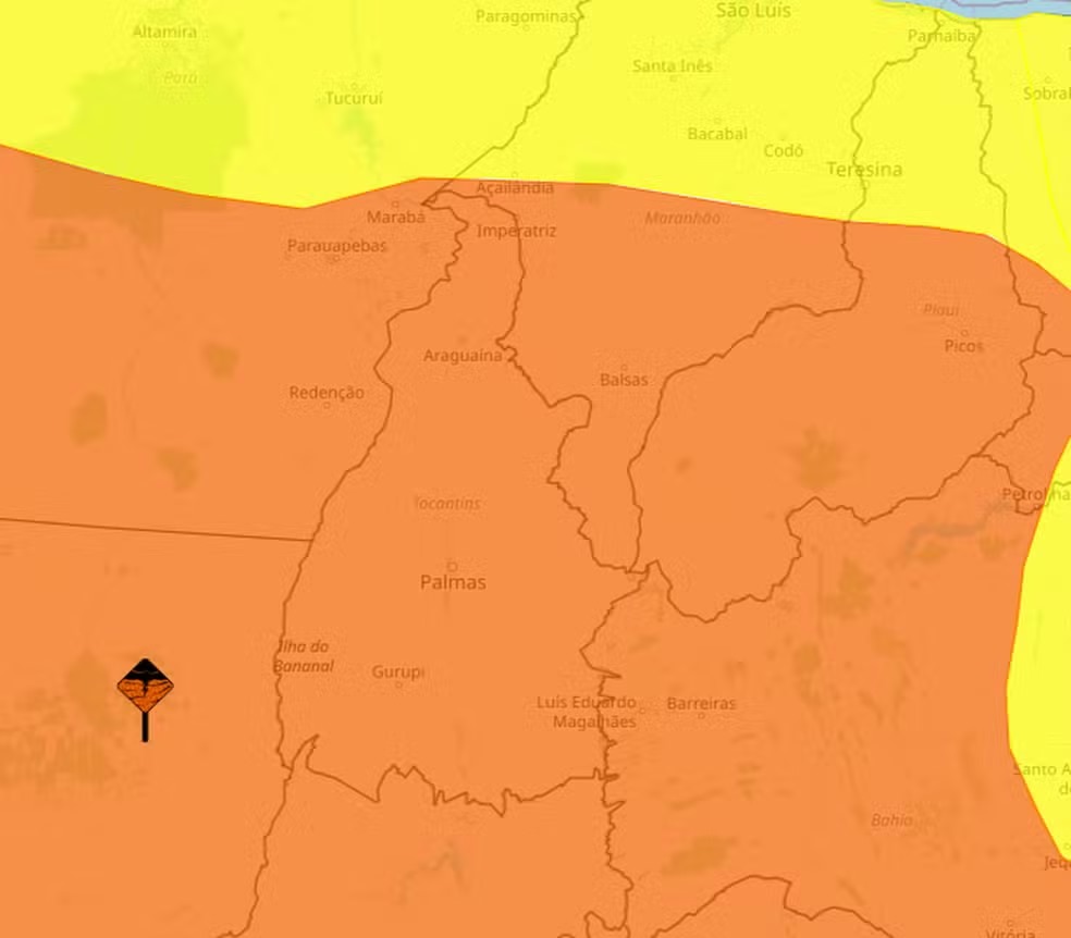 Alerta laranja, que representa perigo, está ativo em todo o estado. — Foto: Divulgação/ Inmet
