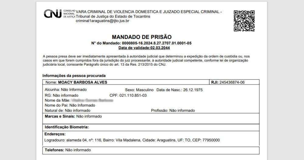 Mandado de prisão em aberto, Moacy Barbosa Alves, de 48 anos, apontado como sendo o principal suspeito de matar a própria companheira, Nely da Silva, em Araguatins – Foto: Reprodução / Agência Tocantins