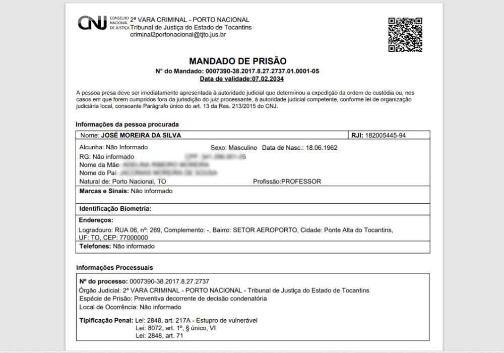 2ª Vara Criminal - Porto Nacional - Tribunal de Justiça do Estado de Tocantins Espécie de Prisão: Preventiva decorrente de decisão condenatória – Foto: Reprodução / Agência Tocantins