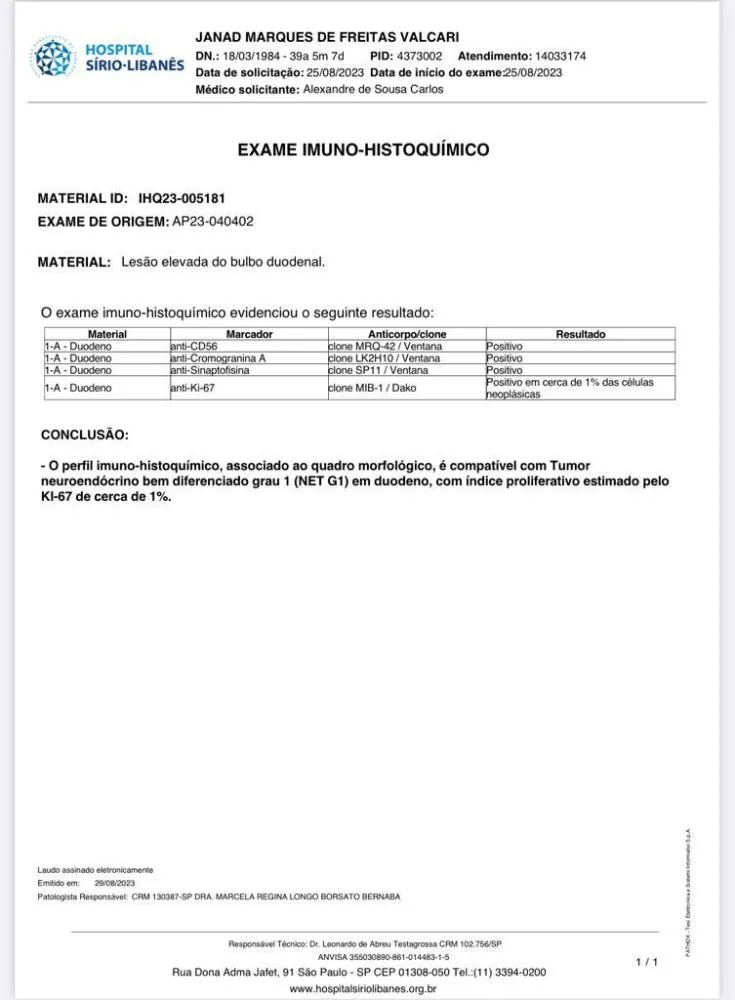 O tratamento foi conduzido pelo oncologista paulista Denis Jardim (CRM 124.598-SP), especialista em tumores gastrointestinais – Foto: Divulgação.