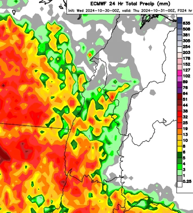 Mapa climático de nuvens previstas para 30 e 31 outubro de 24 – Foto: Divulgação / Energisa 